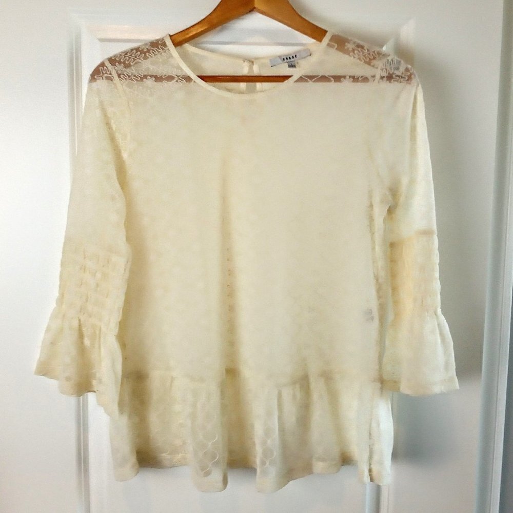 Ro & De Sheer Ivory Lace Mesh Embroidered Top